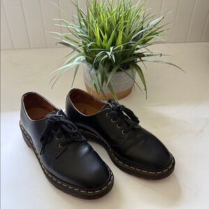 Dr. Martens Classic Black Oxfords with Yellow Stitching